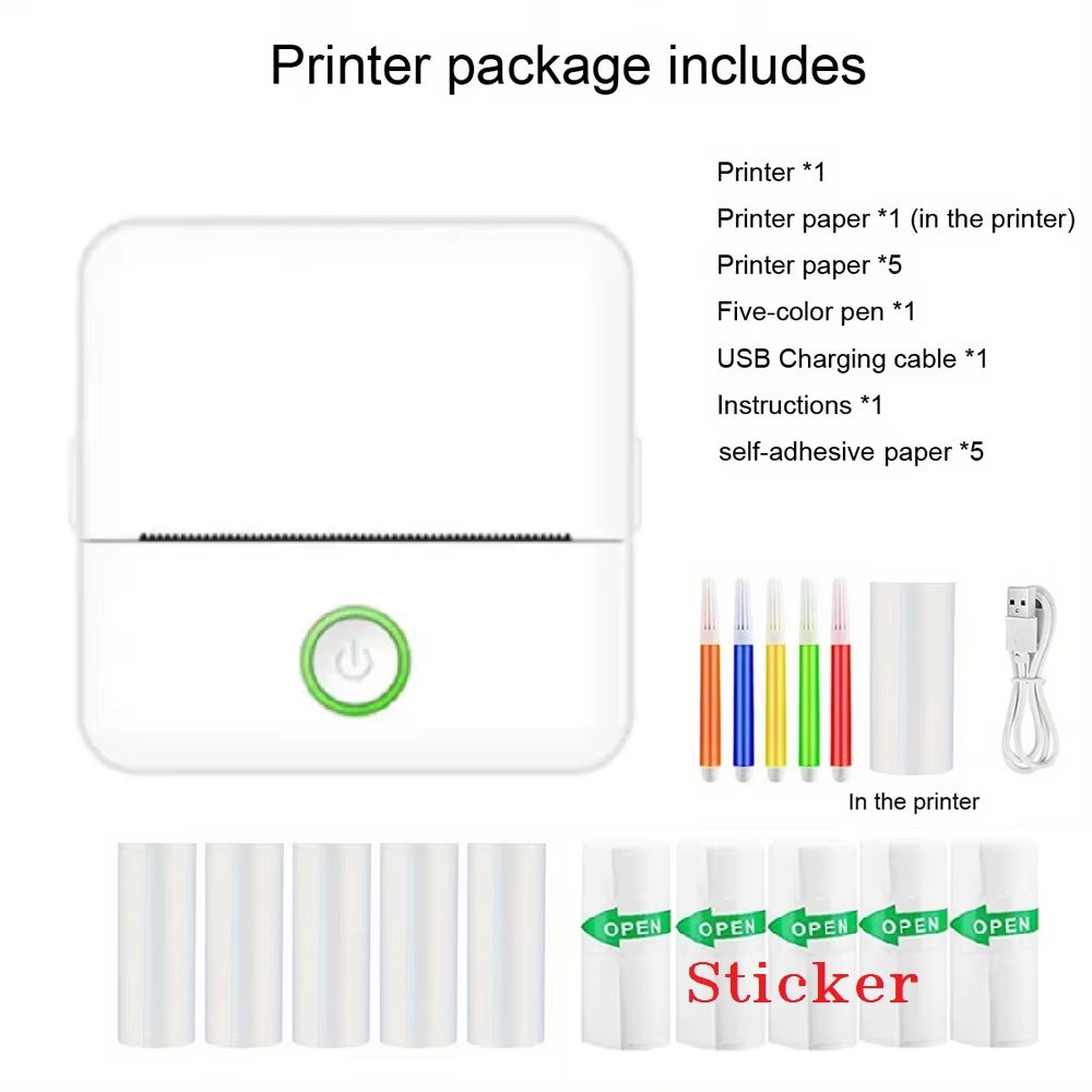 Mini Printer, Inkless Sticker Maker, Free Cut Small Pocket Printer, Portable Thermal Printer for Photo Journal Notes Memo