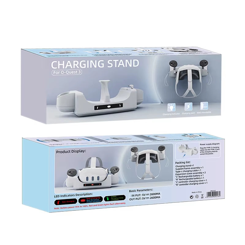 (IN Stock!! ) Charger  Quest 3 VR Wall Mountable Grip Contact Charging Dock Station + VR Headset Storage Rack